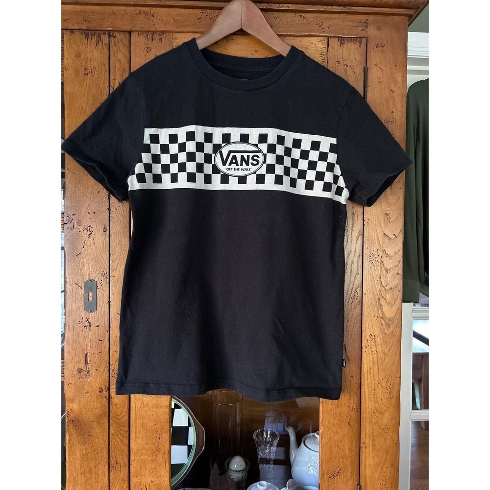 Vans Off The Wall Checkerboard Logo Mens Black Graphic T-Shirt Small
